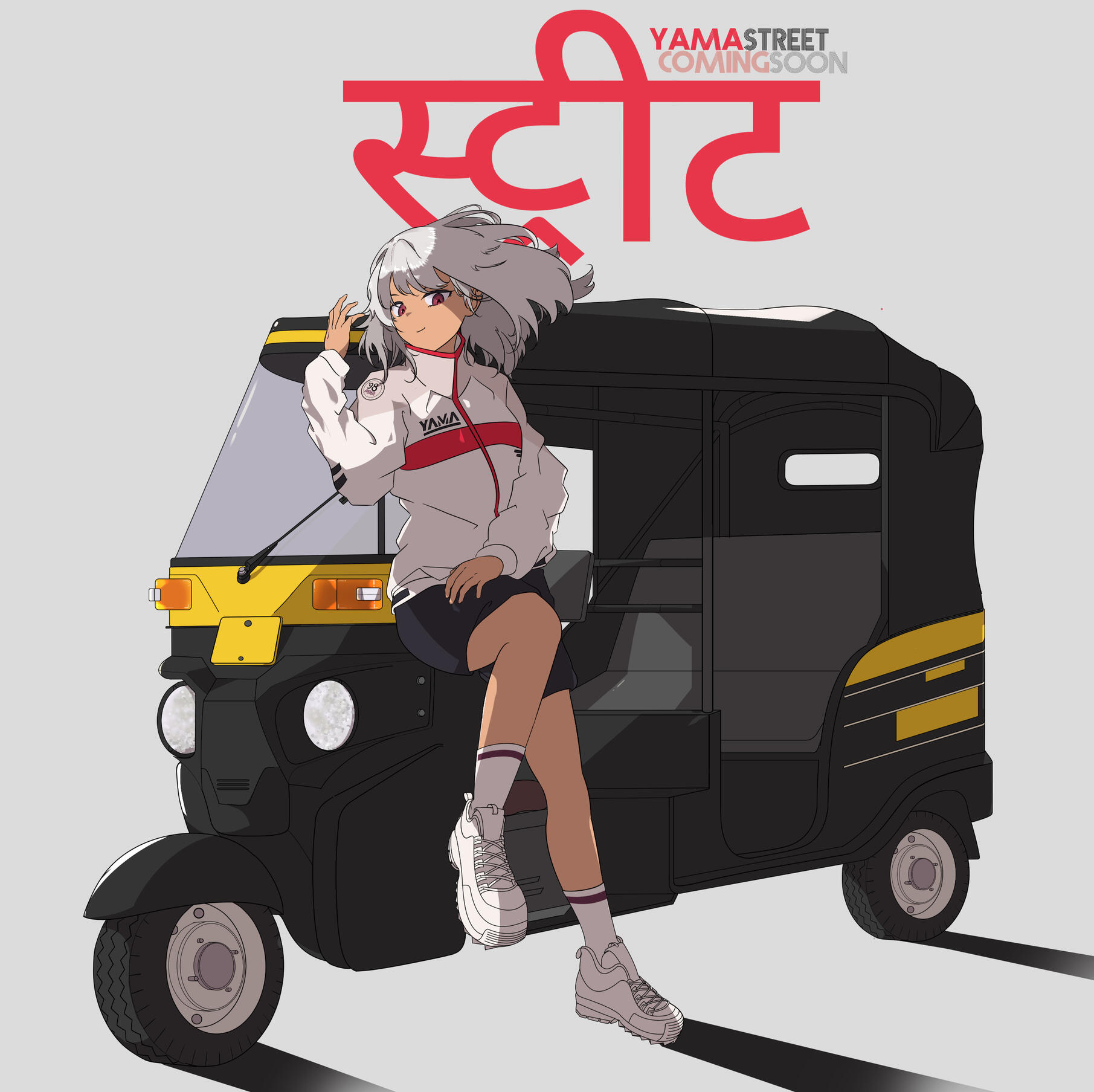 Untitled Original character design drawing of a stylish female leaning on a tricycle.