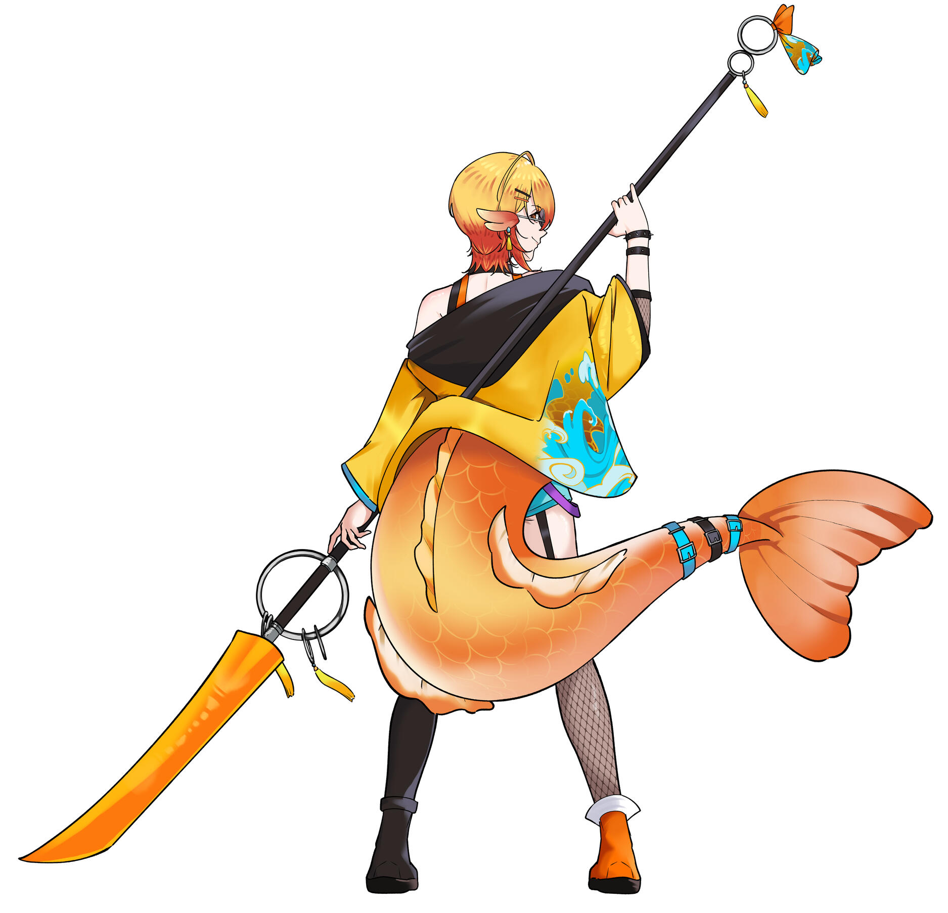 Untitled Original character drawing of a nine-tails fox male character sitting on a luxurious car.