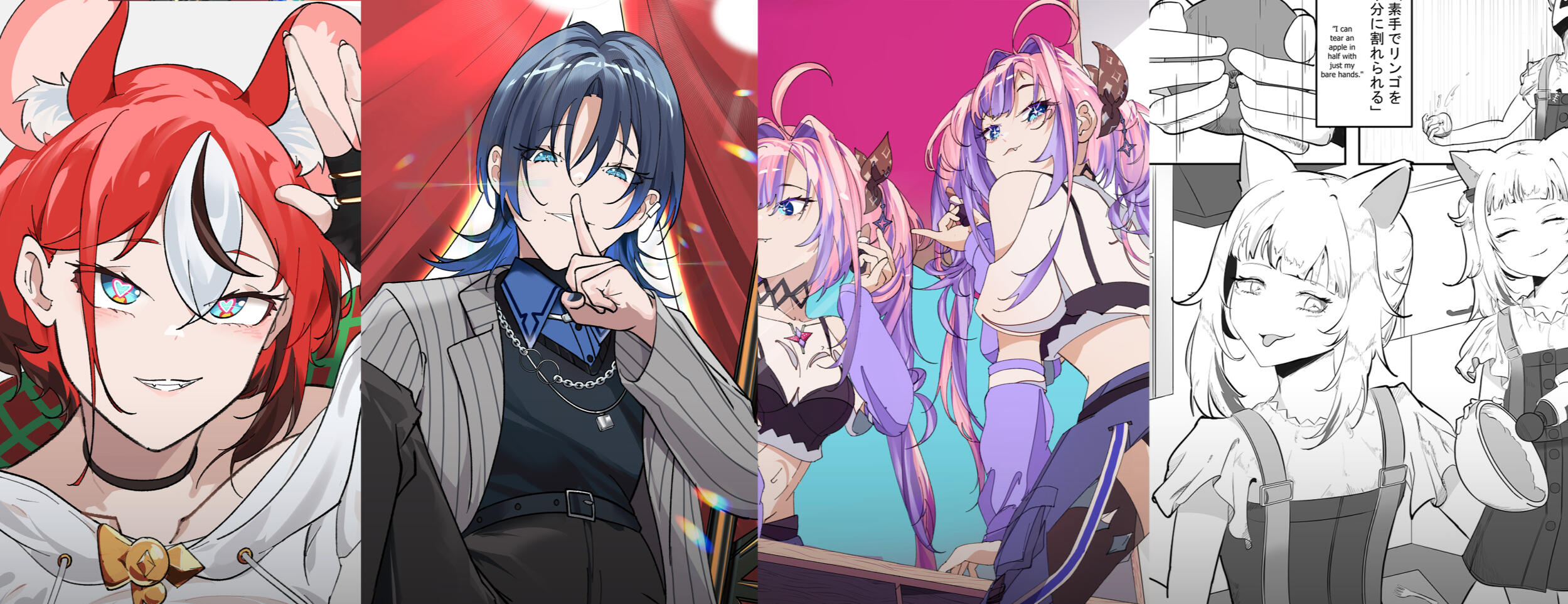 Multi-part digital art drawing of Nanashi Mumei