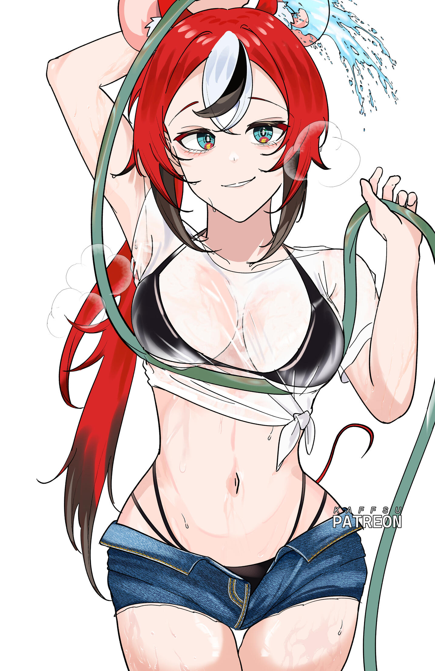 Drawing of Ouro Kronii from Hololive EN Promise dressed as Acheron from Honkai Star Rail