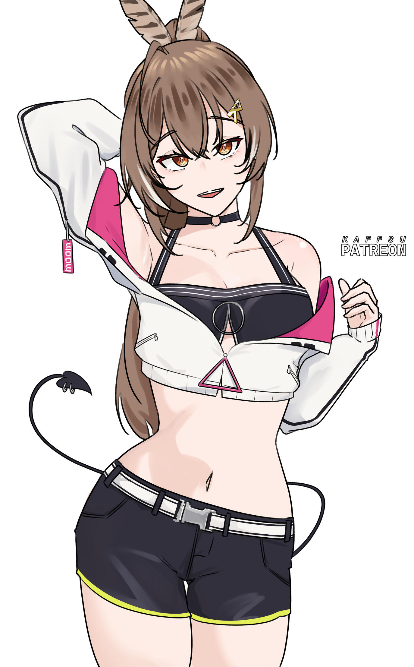 Drawing of Ouro Kronii from Hololive EN Promise dressed as Acheron from Honkai Star Rail