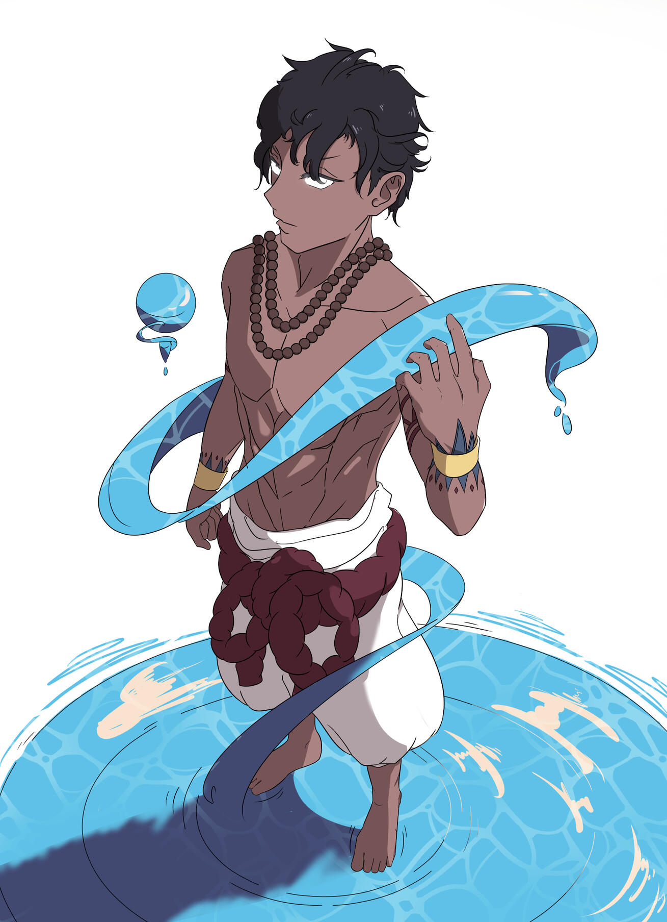 Original character drawing of a dark-skinned male with water powers.